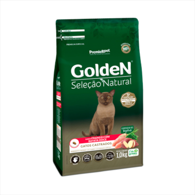 Ração Golden Seleção Natural Frango e Batata Doce Gatos Adultos Castrados 1kg