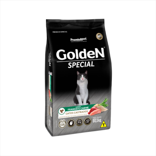 Ração Golden Special Frango e Carne Gatos Castrados 10,1kg