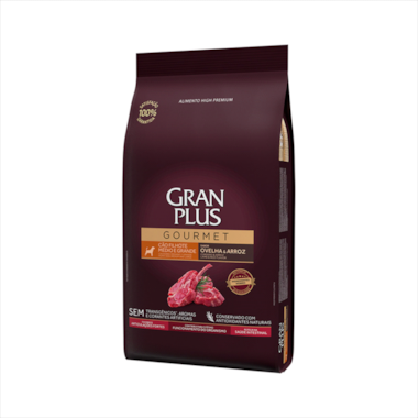 Ração Gran Plus Gourmet Ovelha Arroz Cães Filhotes Raças Médias e Grandes 15kg