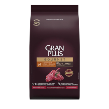 Ração Gran Plus Gourmet Ovelha Arroz Cães Filhotes Raças Médias e Grandes 3kg