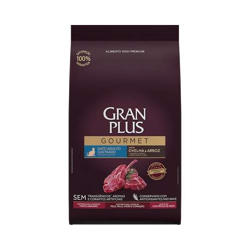 Ração Gran Plus Gourmet Ovelha Arroz Gatos Adultos Castrados 10,1kg