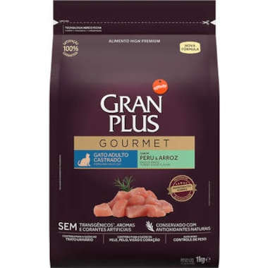 Ração Gran Plus Gourmet Peru Arroz Gatos Adultos Castrados 1kg