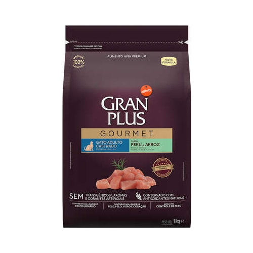 Ração Gran Plus Gourmet Peru Arroz Gatos Adultos Castrados 1kg