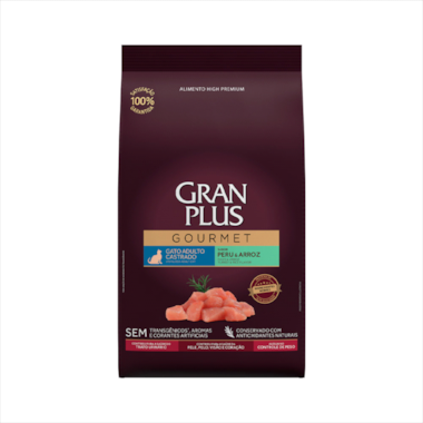 Ração Gran Plus Gourmet Peru Arroz Gatos Castrados 10,1kg