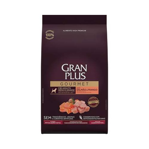 Ração Gran Plus Gourmet Salmão Frango Cães Adultos Raças Grandes 10,1kg