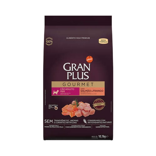 Ração Gran Plus Gourmet Salmão Frango Cães Adultos Raças Minis 1kg