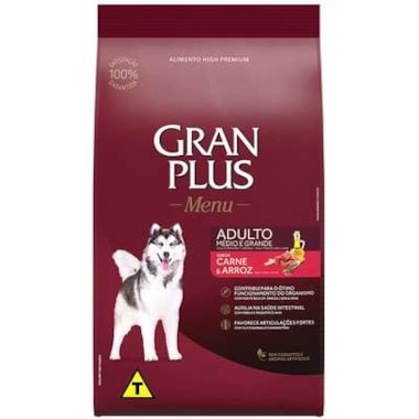 Ração Gran Plus Menu Carne Arroz Cães Adultos Raças Media e Grandes 3kg