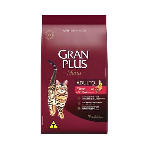 Ração Gran Plus Menu Carne Arroz Gatos Adultos 10,1kg