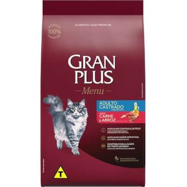 Ração Gran Plus Menu Carne Arroz Gatos Adultos Castrados 3kg