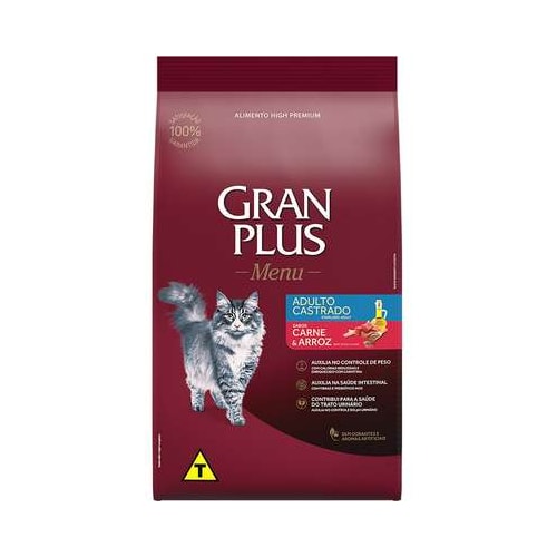 Ração Gran Plus Menu Carne Arroz Gatos Adultos Castrados 3kg