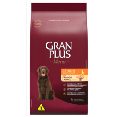 Ração Gran Plus Menu Frango Arroz Cães Sênior Raças Media e Grandes 3kg