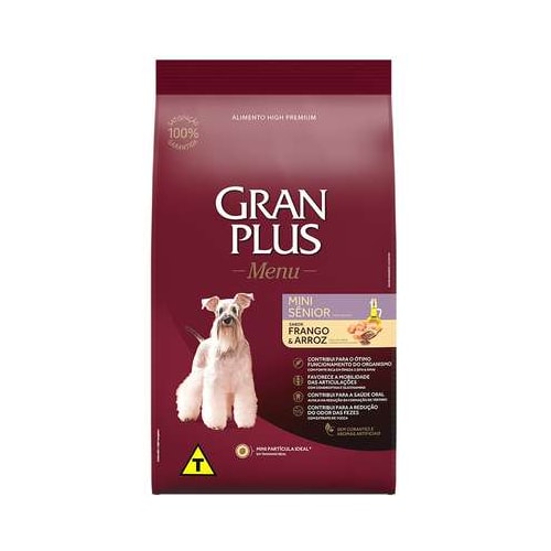 Ração Gran Plus Menu Frango Arroz Cães Sênior Raças Minis 3kg