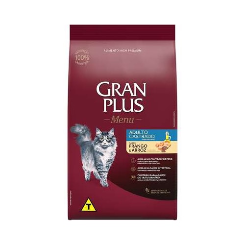 Ração Gran Plus Menu Frango Arroz Gatos Adultos Castrados 3kg