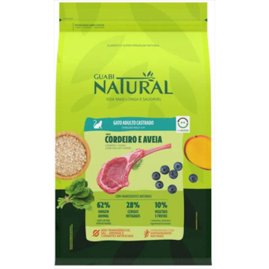 Ração Guabi Natural Cordeiro e Aveia Gatos Adultos Castrados 1,5kg