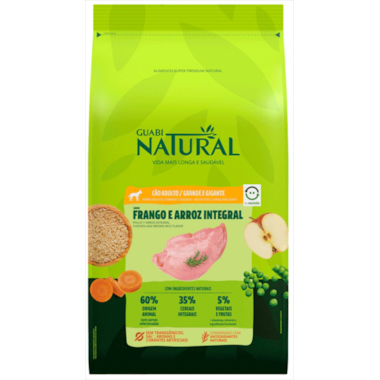 Ração Guabi Natural Frango Arroz Integral Cães Adultos Raças Gigantes 12kg