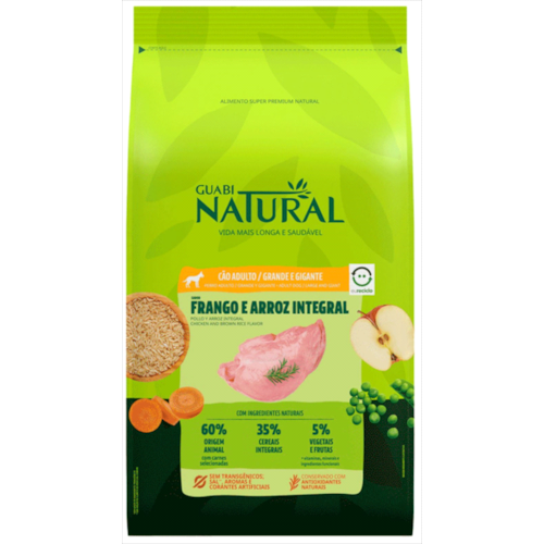 Ração Guabi Natural Frango Arroz Integral Cães Adultos Raças Gigantes 12kg
