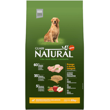 Ração Guabi Natural Frango Arroz Integral Cães Adultos Raças Gigantes 20kg