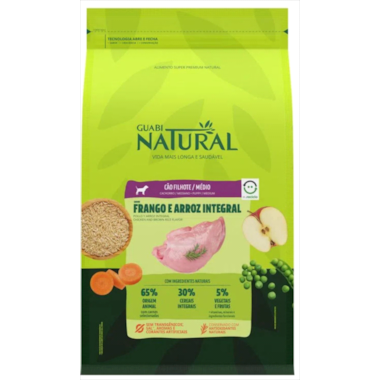Ração Guabi Natural Frango Arroz Integral Cães Filhotes Raças Medias 10,1kg