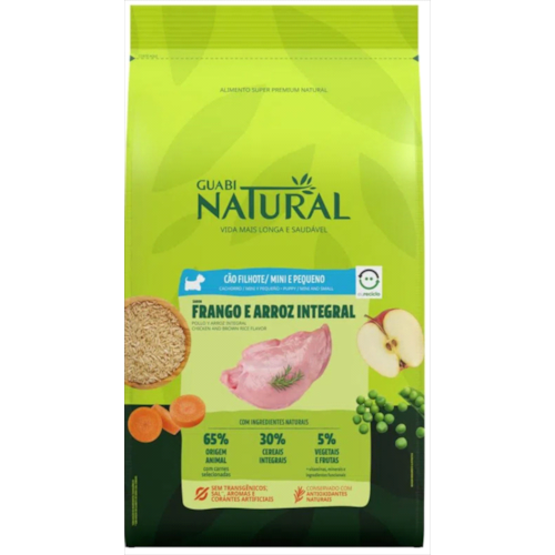 Ração Guabi Natural Frango Arroz Integral Cães Filhotes Raças Pequenas 1kg