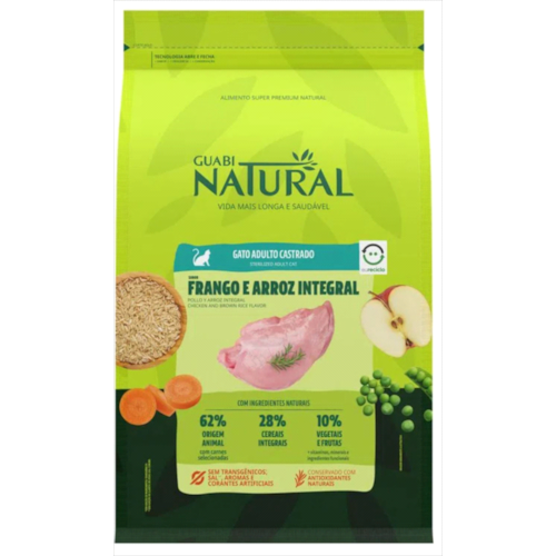 Ração Guabi Natural Frango Arroz Integral Gatos Adultos Castrados 1,5kg