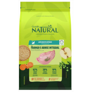 Ração Guabi Natural Frango Arroz Integral Gatos Adultos Castrados 500g
