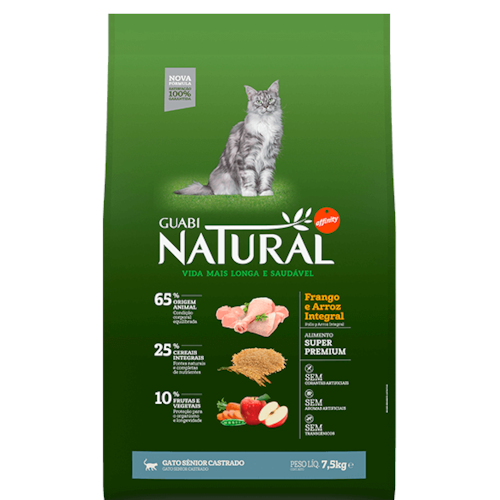 Ração Guabi Natural Frango e Arroz Gatos Sênior Castrados 1,5kg