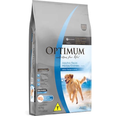 Ração Optimum Frango Arroz Cães Adultos Raças Media e Grandes 15kg