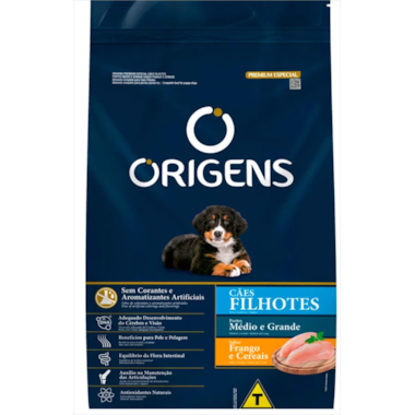 Ração Origens Frango e Cereais Cães Filhotes Raças Medias e Grandes 3kg