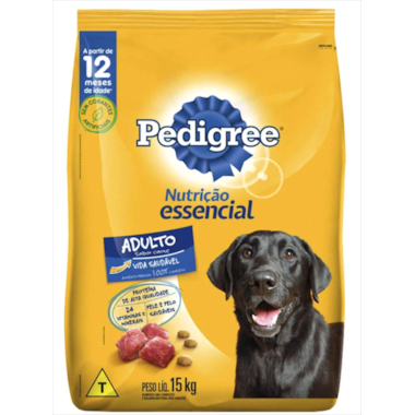 Ração Pedigree Nutrição Essencial Carne Cães Adultos Raças Grandes 15kg