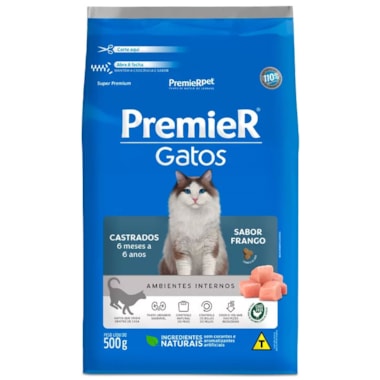 Ração Premier Frango A.I Gatos Adultos Castrados 6 meses a 6 anos 500g