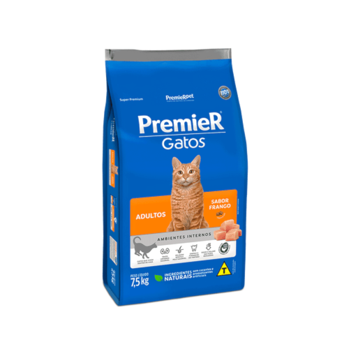 Ração Premier Frango Ambientes Internos Gatos Adultos 7,5kg