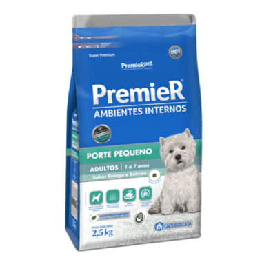 Ração Premier Frango e Salmão Ambiente Interno Cães Adultos Raças Pequenas 2,5kg