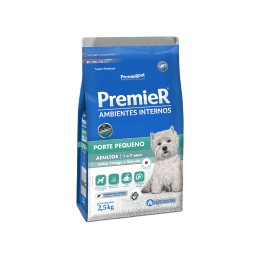 Ração Premier Frango e Salmão Ambiente Interno Cães Adultos Raças Pequenas 2,5kg