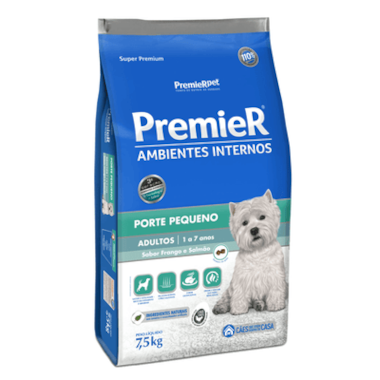 Ração Premier Frango e Salmão Ambiente Interno Cães Adultos Raças Pequenas 7,5kg