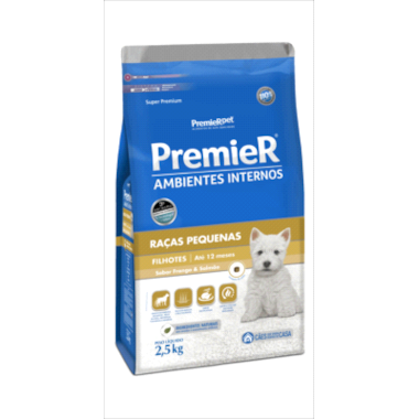 Ração Premier Frango e Salmão Ambiente Interno Cães Filhotes Raças Pequenas 2,5kg