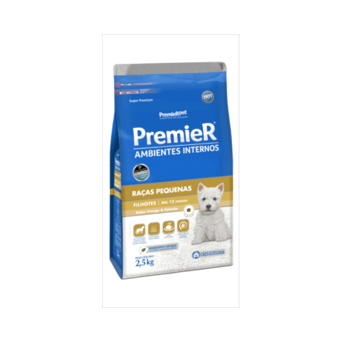 Ração Premier Frango e Salmão Ambiente Interno Cães Filhotes Raças Pequenas 2,5kg