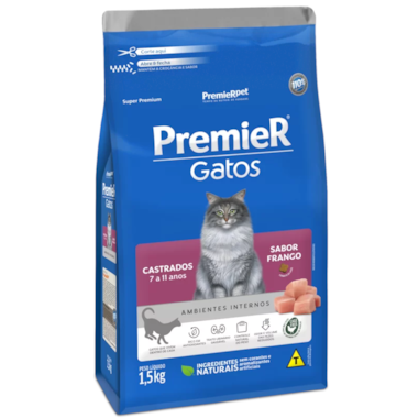 Ração Premier Frango Gatos Adultos Castrados A.I 7 a 11 anos 1,5kg