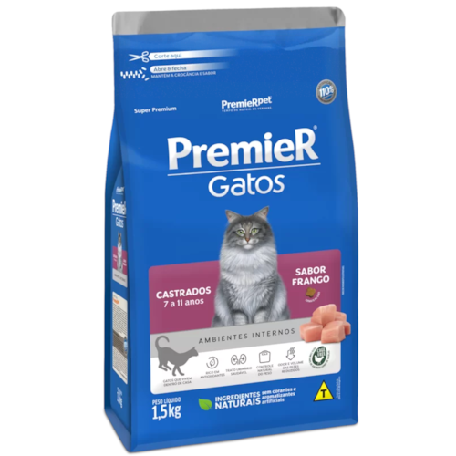 Ração Premier Frango Gatos Adultos Castrados A.I 7 a 11 anos 1,5kg