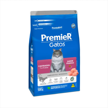 Ração Premier Frango Gatos Adultos Castrados A.I 7 a 11 anos 500g