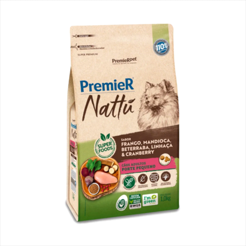 Ração Premier Nattu Mandioca Cães Adultos Raças Pequenas 1kg