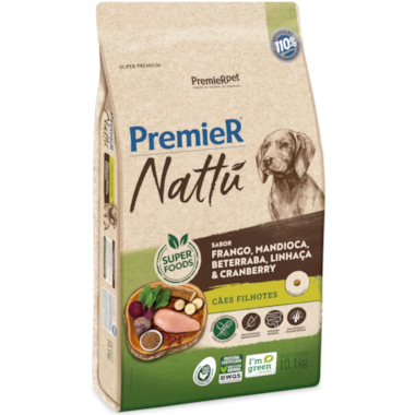 Ração Premier Nattu Mandioca Cães Filhotes Raças Medias 10,1kg
