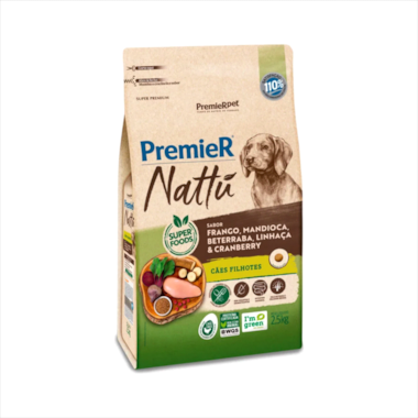 Ração Premier Nattu Mandioca Cães Filhotes Raças Médias e Grandes 2,5kg