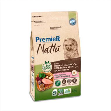 Ração Premier Nattu Mandioca Cães Filhotes Raças Pequenas 1kg