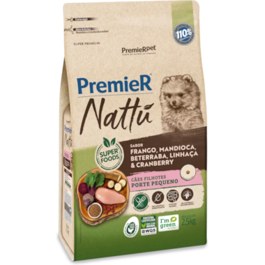 Ração Premier Nattu Mandioca Cães Filhotes Raças Pequenas 2,5kg