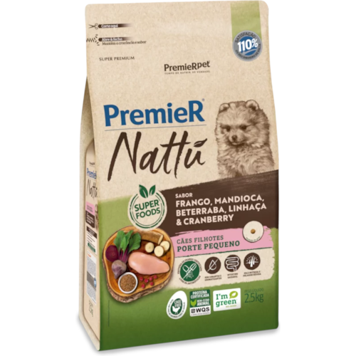 Ração Premier Nattu Mandioca Cães Filhotes Raças Pequenas 2,5kg