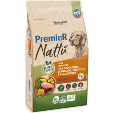 Ração Premier Nattu Mandioquinha Cães Adultos Raças Medias 12kg