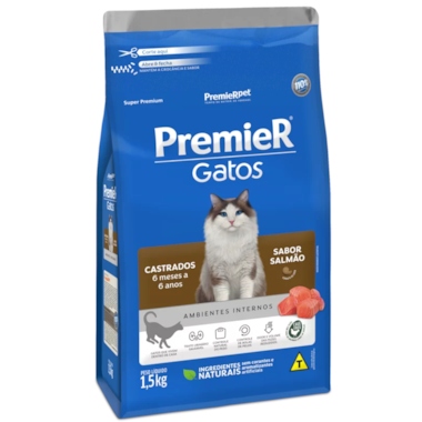 Ração Premier Salmão A.I Gatos Adultos Castrados 6 meses a 6 anos 1,5kg