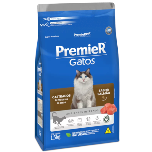Ração Premier Salmão A.I Gatos Adultos Castrados 6 meses a 6 anos 1,5kg