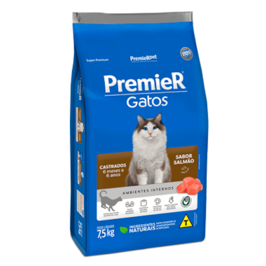 Ração Premier Salmão A.I Gatos Adultos Castrados 6 meses a 6 anos 7,5kg