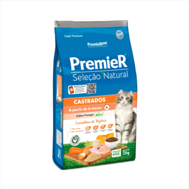 Ração Premier Seleção Natural Frango Gatos Adultos Castrados 7,5kg